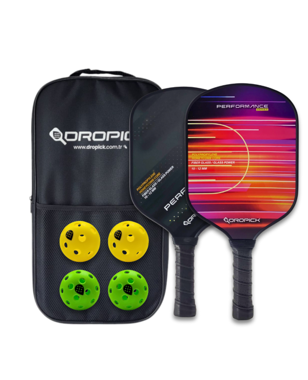 Dropick Performance Maç Seti - Shadow & Flame Editon | 2 Karbon Fiber Pickleball Raket + 4 Top + Taşıma Çantası